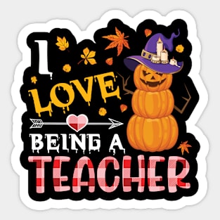 Scary Pumpkins Witch Halloween Day I Love Being A Teacher Sticker